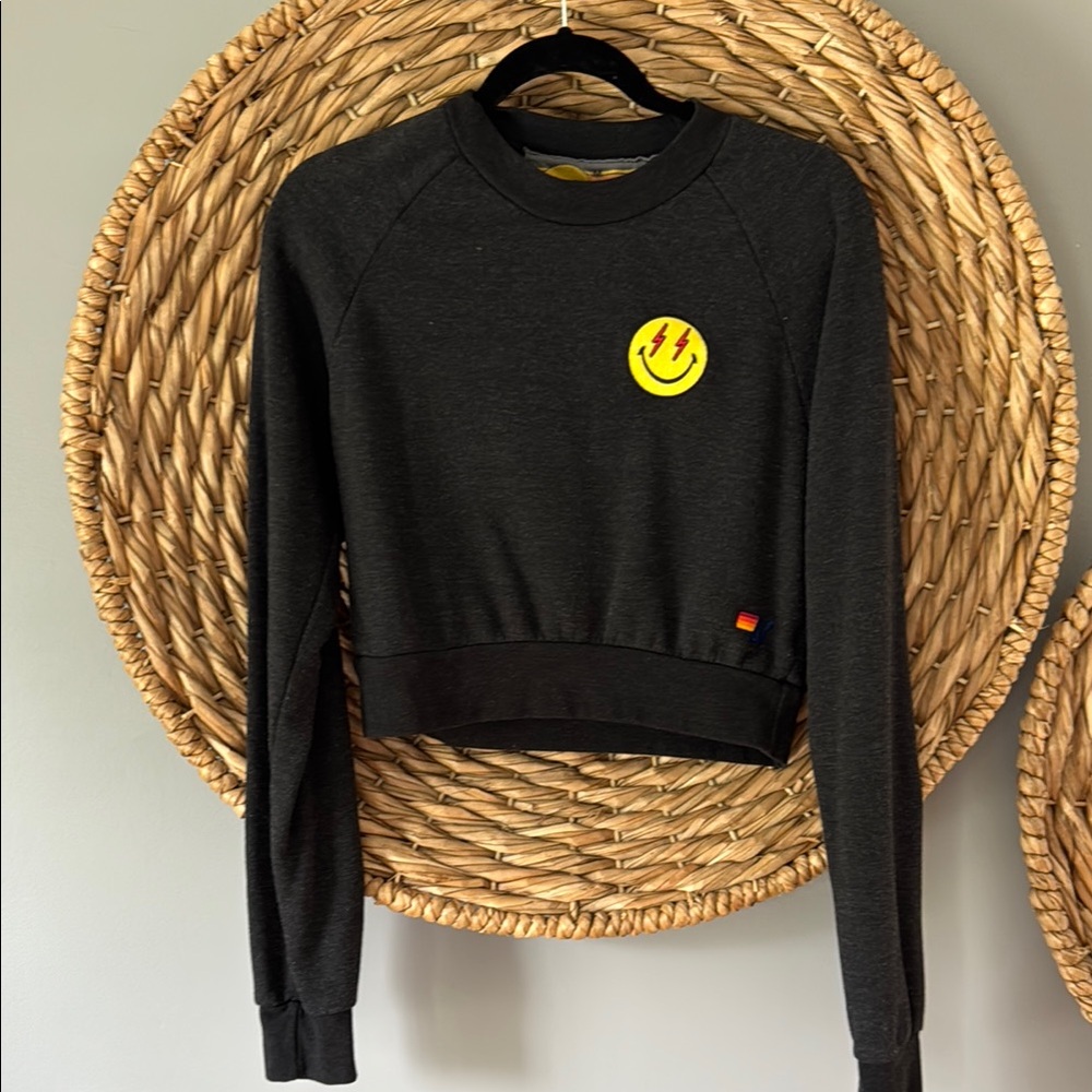 Aviator Nation Black and Yellow Crop Sweatshirt